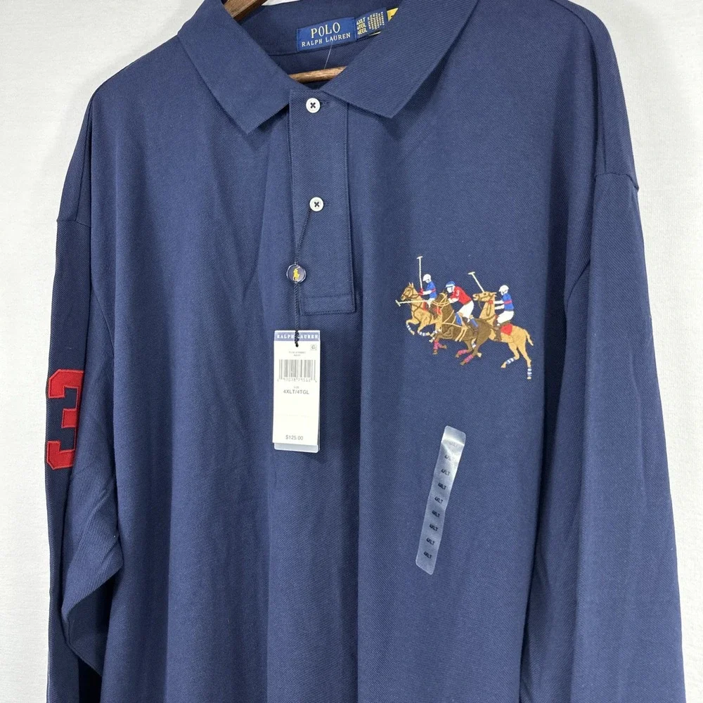 NWT Polo Ralph‎ Lauren Triple Pony Shirt Mens 4XLT Classic Fit Mesh Polo Navy #3